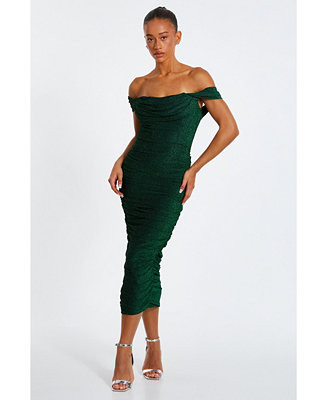 QUIZ Women's Bardot Ruched Midi Dress - Macy's | Macy's