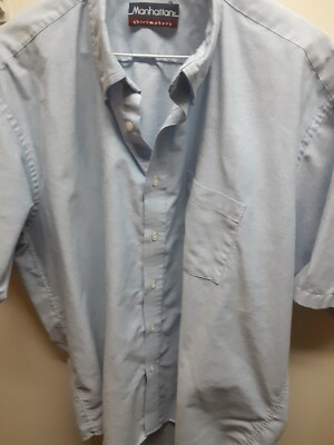 Manhattan Shirtmakers Mens Blue Half Sleeve Button Down  Shirt 17.5 Wrinkle Free | eBay US