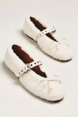 Bibi Lou Sherpa Fleece Moto Ballet Flats | Anthropologie (US)
