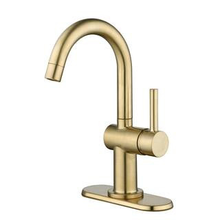 Dorind Single Hole Single-Handle Deck Mount High-Arc Bathroom Faucet in Matte Gold | The Home Depot