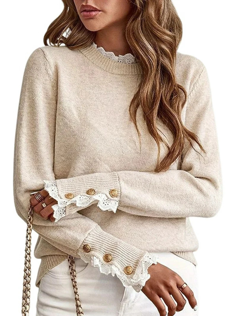 Female Fall Sweaters Lace Peplum Mock Neck Cozy Sweater Pullover Color S | Walmart (US)