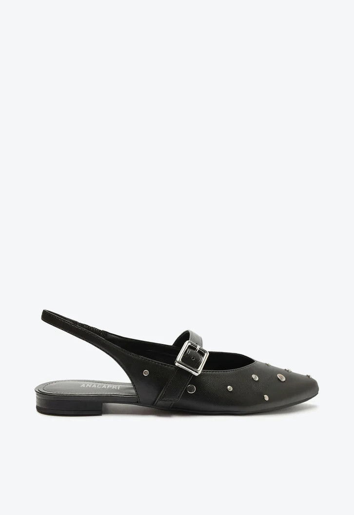 Sapatilha Preta Anacapri Slingback Bico Fino Fivela Tachas | ZZ Mall (BR)