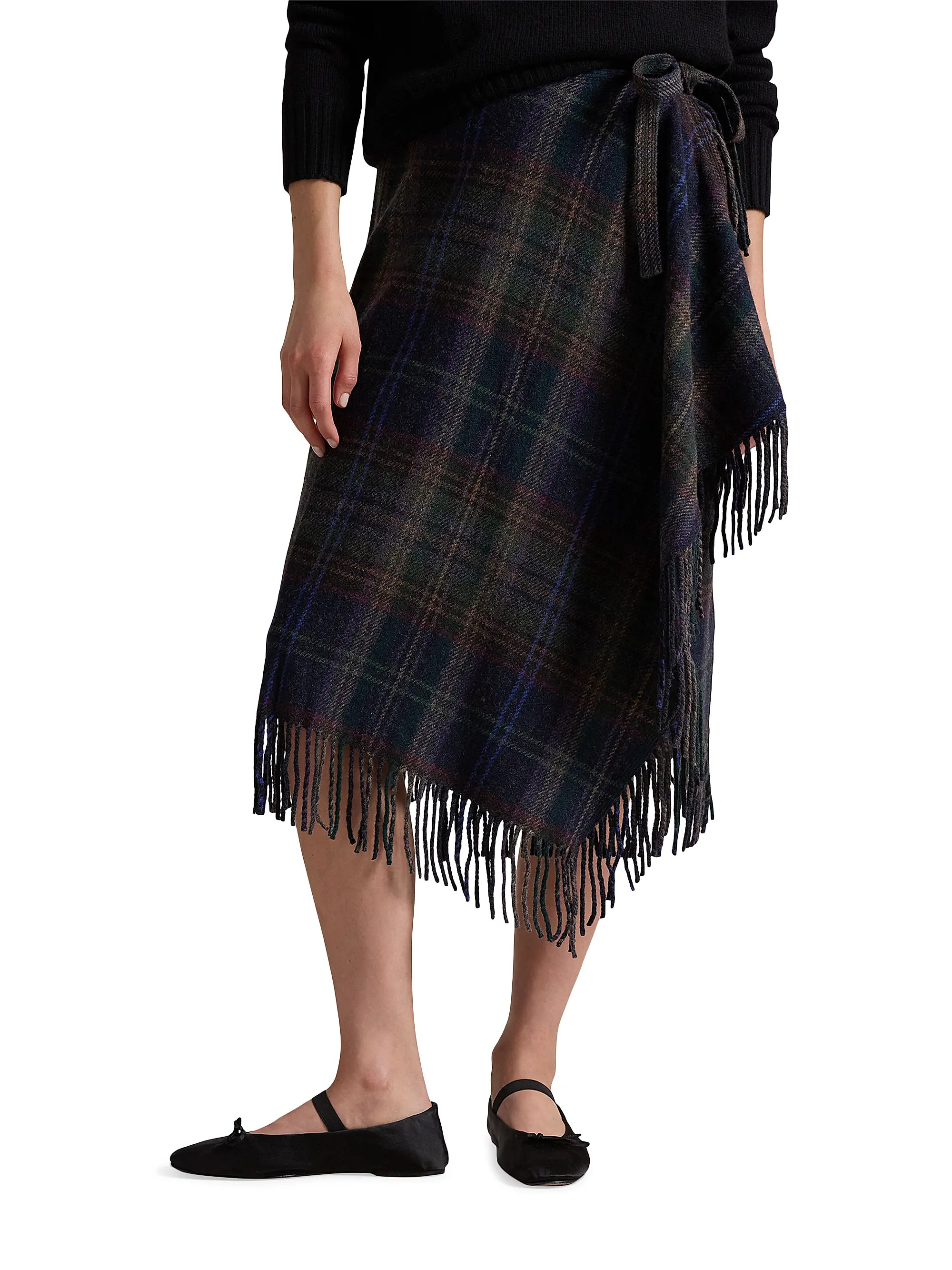 Check Wool-Blend Knit Wrap Skirt | Saks Fifth Avenue