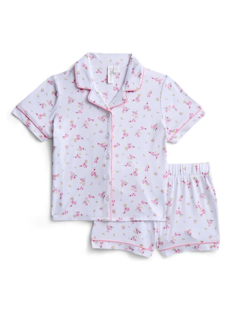 Joyspun Girls Mommy and Me Notch Collar Top and Shorts Family Matching Pajama Set, Sizes XS-XXL | Walmart (US)