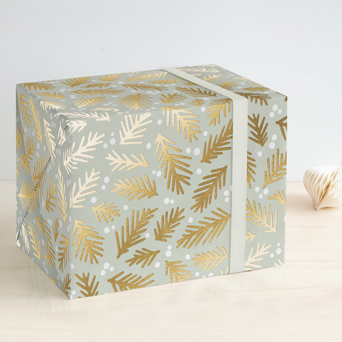 Winter Pine Foil-Pressed Wrapping Paper Sheets | Minted