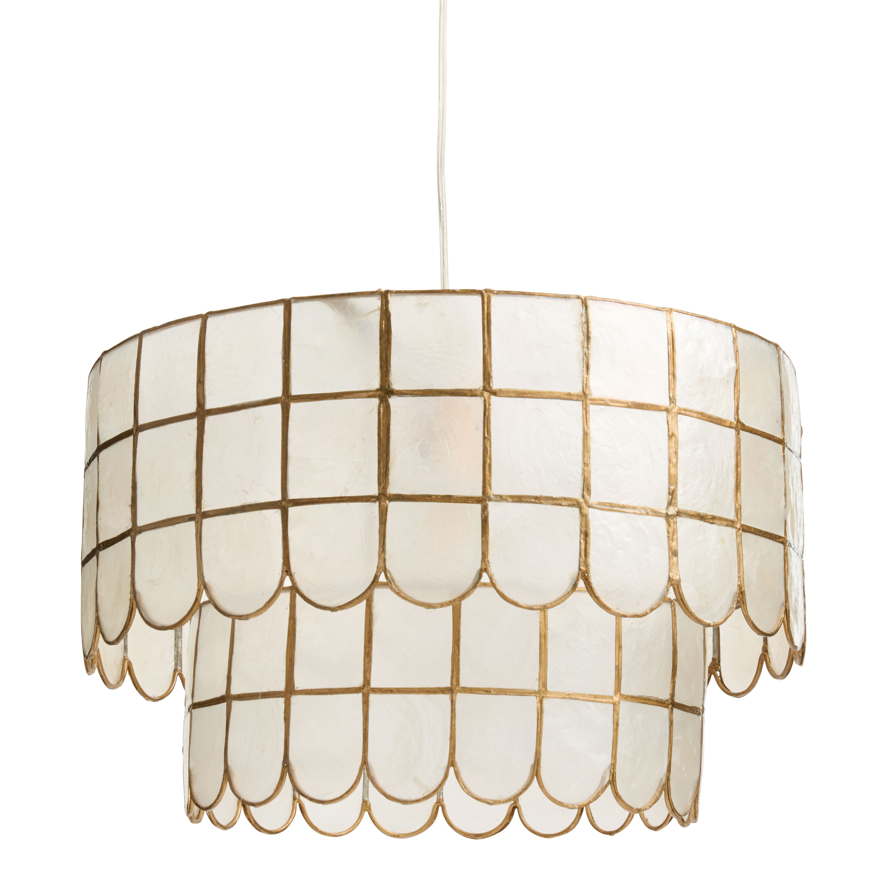 Round Natural Capiz and Gold Metal Scalloped Pendant Lamp - World Market | World Market