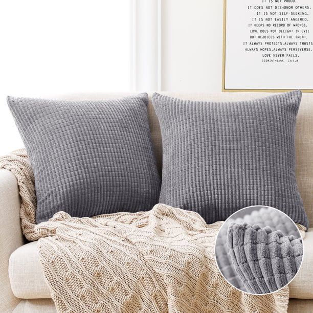 Deconovo Throw Pillow Covers with Stripes, Pack of 2, 22x22 inch, Decorative Corduroy Cushion Cov... | Walmart (US)