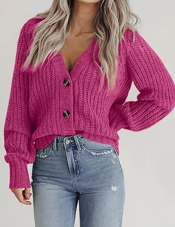 Zeagoo Women's 2024 Fall Chunky Knit Cardigans Open Front Long Sleeve V Neck Button Loose Cardiga... | Amazon (US)