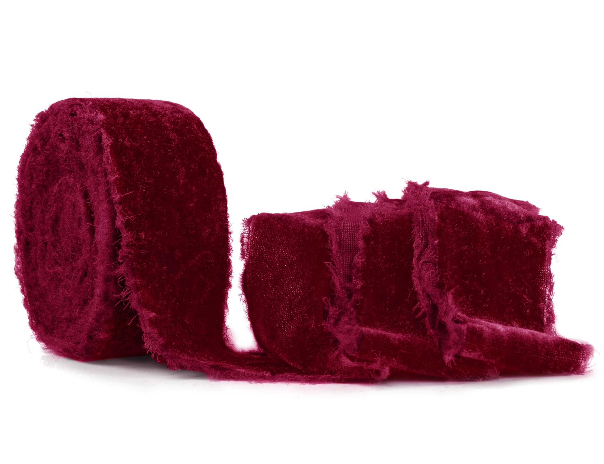 SIMISI RIBBON Burgundy Frayed Velvet Ribbon 1.5 Inch Handmade Vintage Ribbon for Christmas Tree, ... | Amazon (US)
