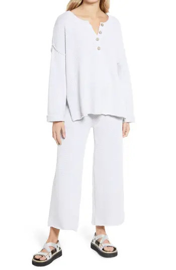 Free People free-est Hailee Waffle Stitch Long Sleeve Top & Wide Leg Pants Knit Set in Ivory Heather at Nordstrom Rack, Size Large | Nordstrom Rack