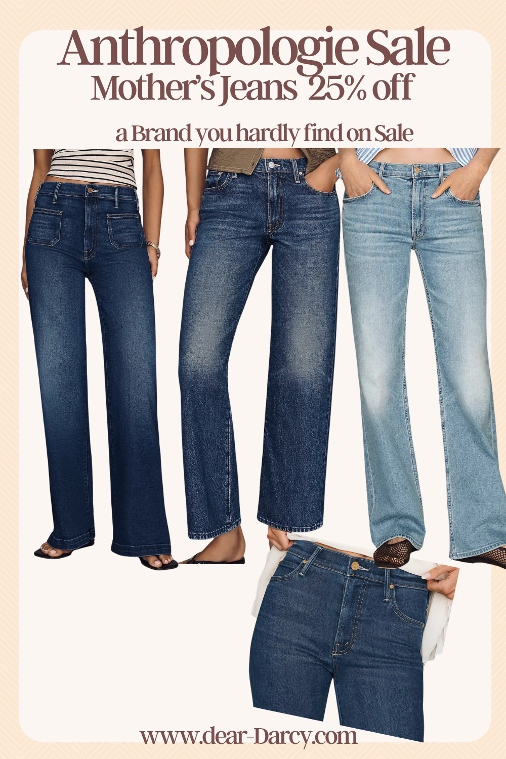 Anthropologie Sale
Mother's Jeans 25% off
a Brand you hardly find on Sale

4 of my favorite mother style jeans I own and fully instock 
25% off 
Hurry sale ends tomorrow

#LTKOver40 #LTKSaleAlert