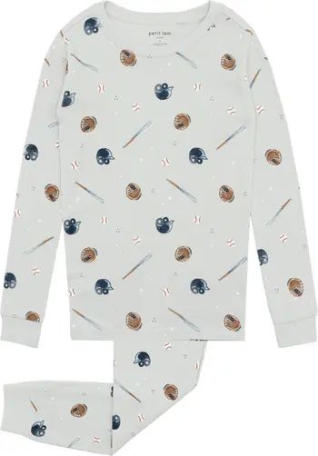 Kids' Glow in the Dark Baseball Print Fitted Organic Cotton Two-Piece Pajamas | Nordstrom