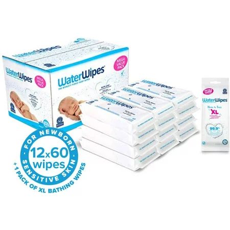 WaterWipes Unscented Baby Wipes, Sensitive and Newborn Skin, 12 Packs (720 Wipes) and Waterwipes Uns | Walmart (US)