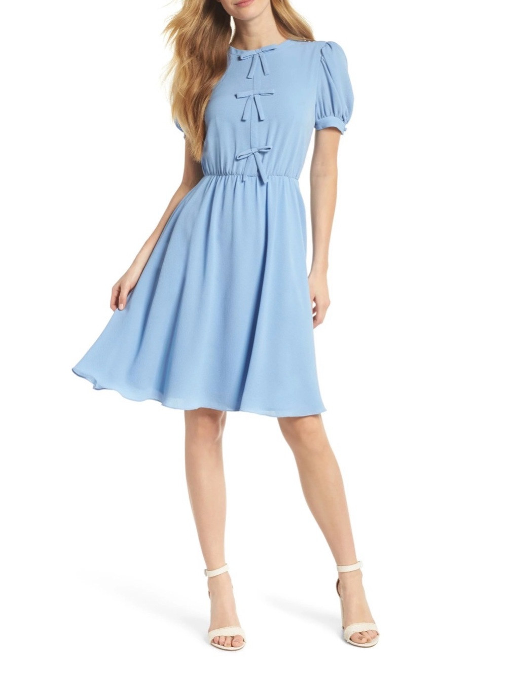 Gal Meets Glam Powder Blue Puff Sleeve Tie-Front Mini Dress Size 10 EUC | Poshmark