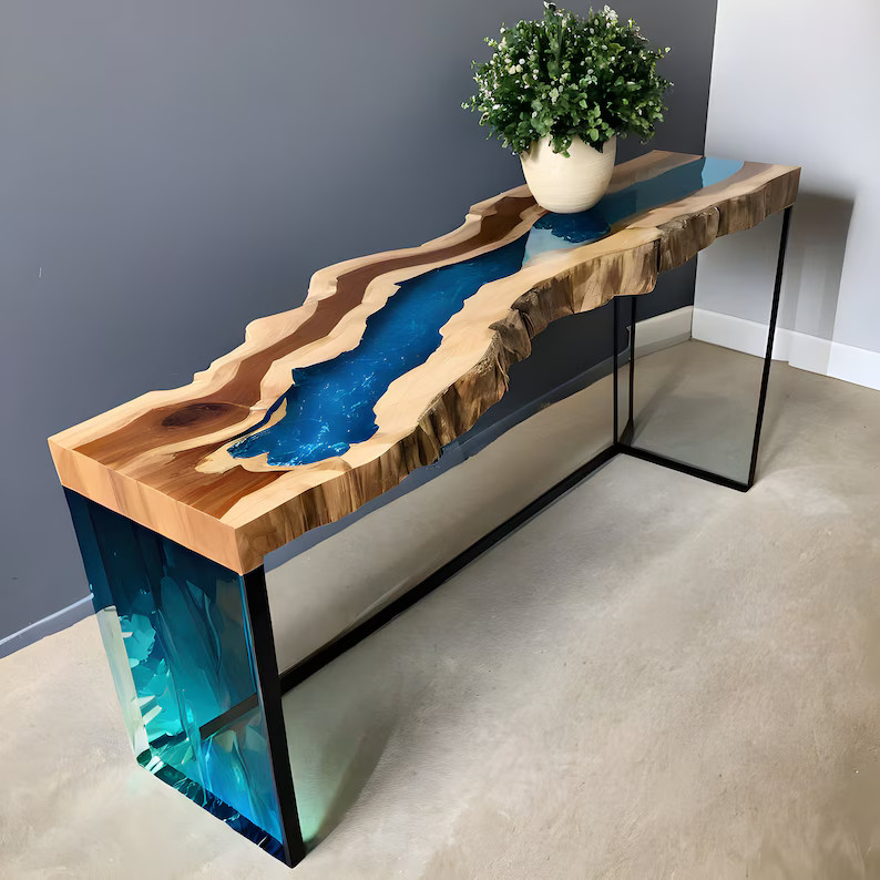 Behind the Couch Console Table Plans Epoxy Resin Table, Handmade Table, Home Decoration, Living R... | Etsy (US)