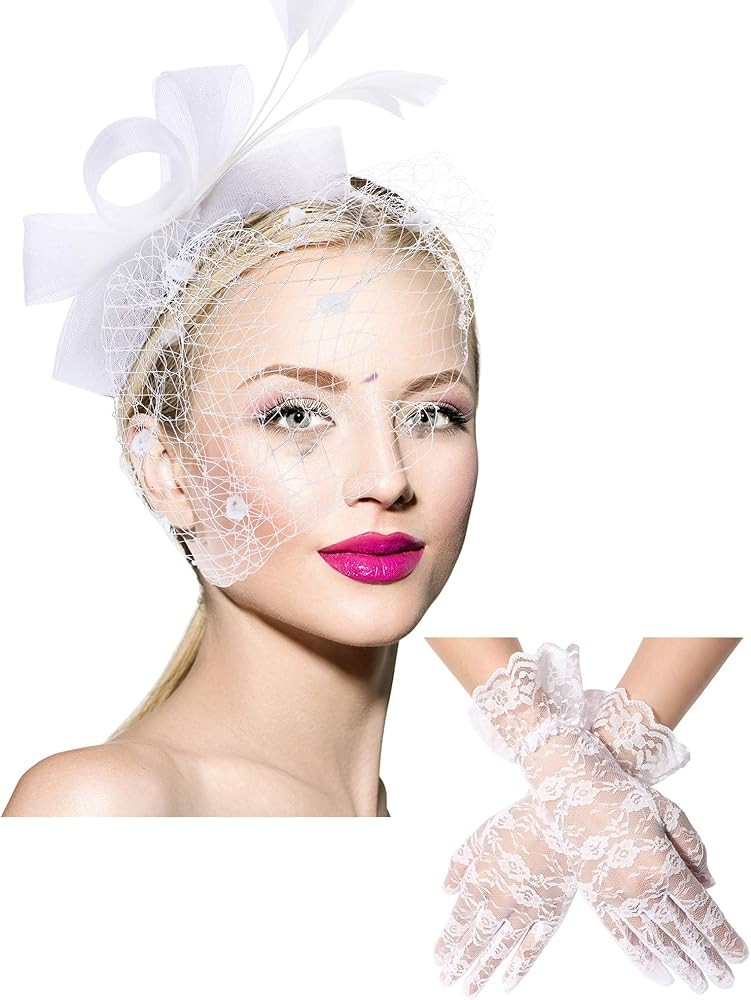 Boao Bowknot Fascinator Hat Tea Party Hat Feathers Veil Mesh Headband and Short Lace Gloves Flora... | Amazon (US)