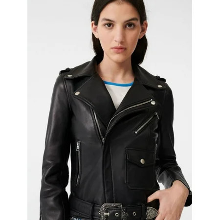 Maje Women s Black Bocel Leather Moto Jacket 36 New | Walmart (US)