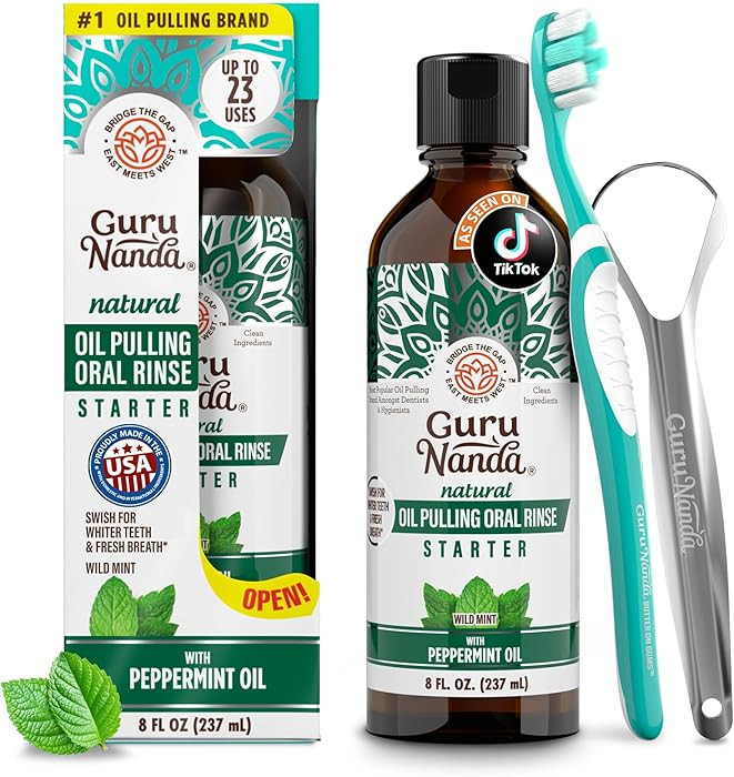 GuruNanda Starter Pulling Oil Mouthwash for Natural Teeth Whitening, Coconut and Peppermint Oil f... | Amazon (US)