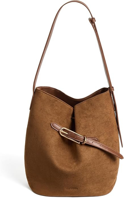 BOSTANTEN Suede Bucket Bag Soft Shoulder Purse Women Adjustable Strap | Amazon (US)