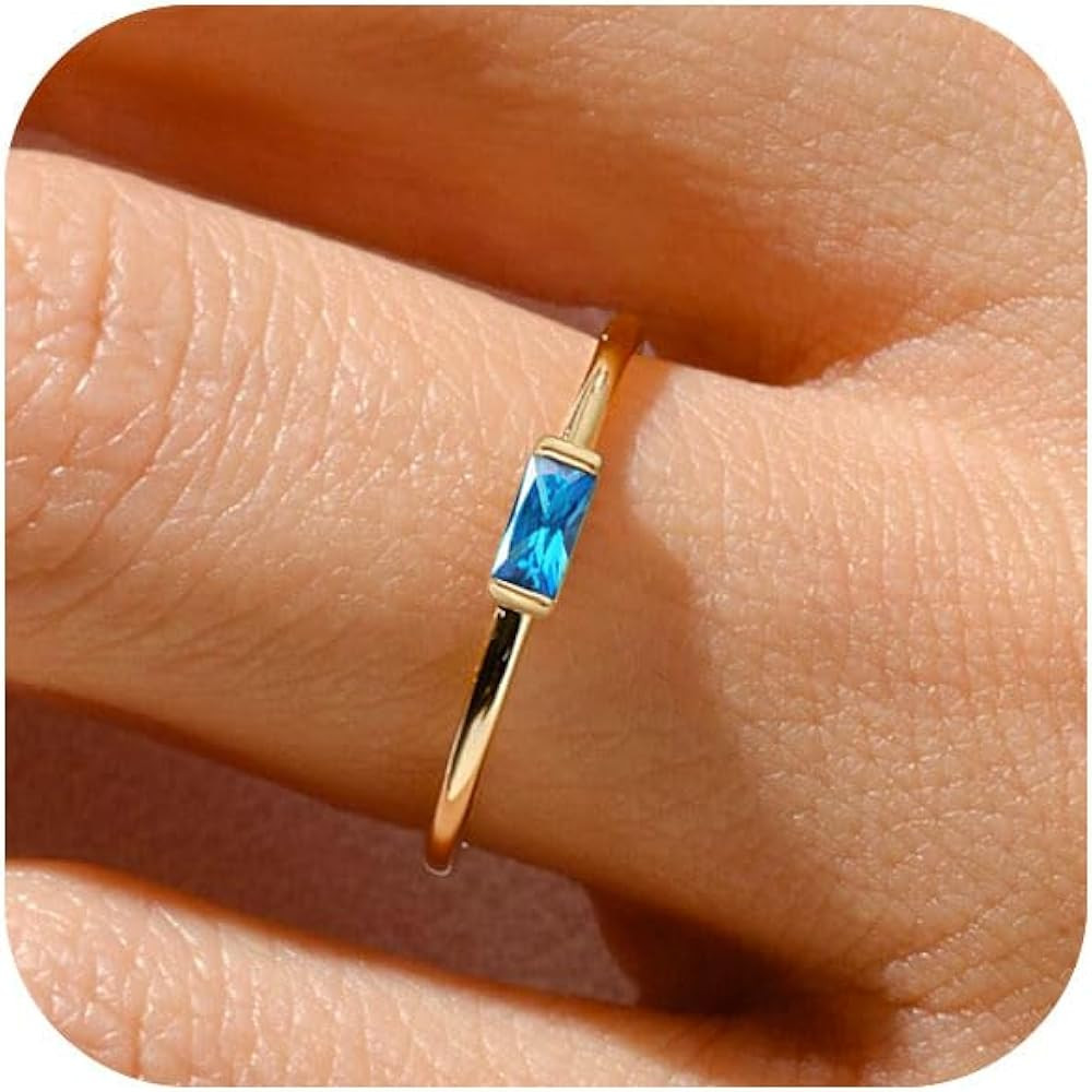 RLMOON Gold Birthstone Rings for Women Non Tarnish Gold Stackable Rings Dainty 14K Gold/Silver Pl... | Amazon (US)