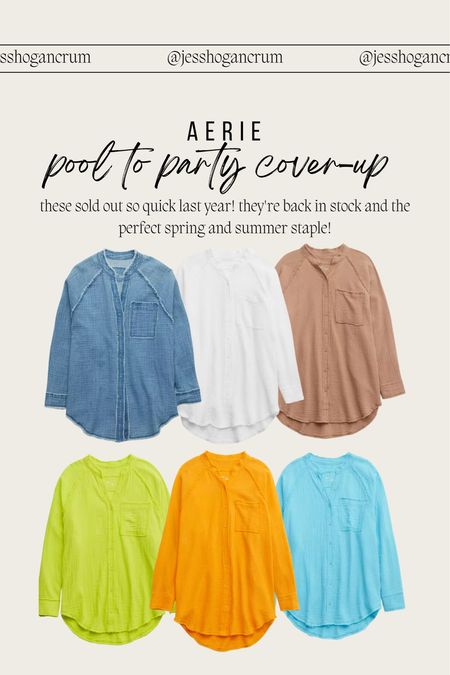 Everyone’s favorite spring cover up is back! The perfect white, gauzy button down top to pair with denim, a swimsuit, or a cute jumpsuit! (I get my true size small & it fits oversized) 

Aerie, pool to party, cover up, white button down, gauzy top, spring outfits, beach vacation, vacation outfit 

#LTKunder50 #LTKswim #LTKbump