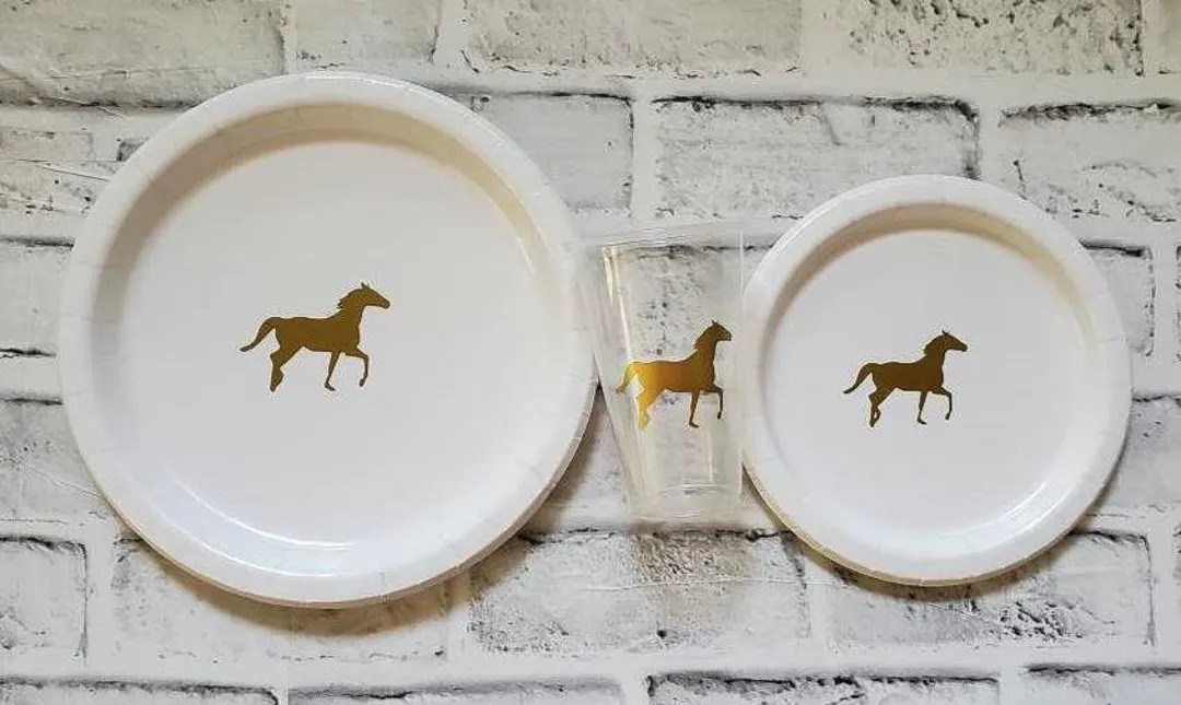 Gold Horse Party Plate and Cup Set: Kentucky Derby Theme | Etsy (US)