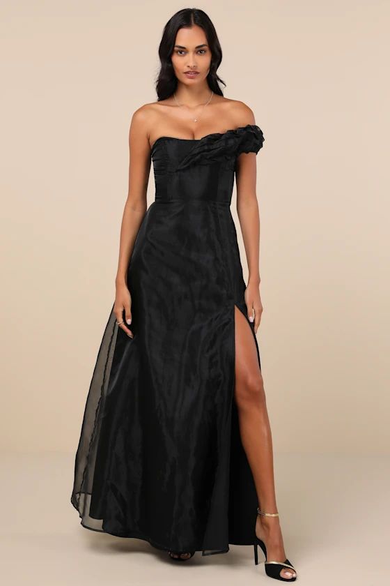 Black Organza Off-the-Shoulder Maxi Dress | Black Tie Wedding Guest Dress | Lulus