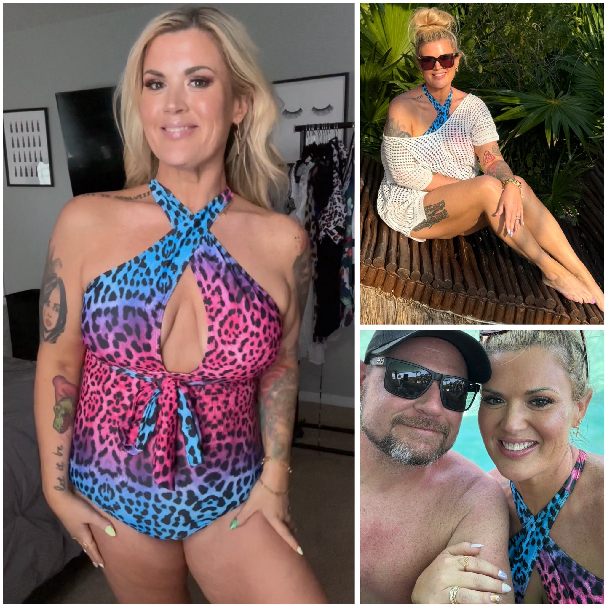 Leopard swimsuit halter convertible neon bright colors and cover up

#LTKmidsize #LTKover40 #LTKswim