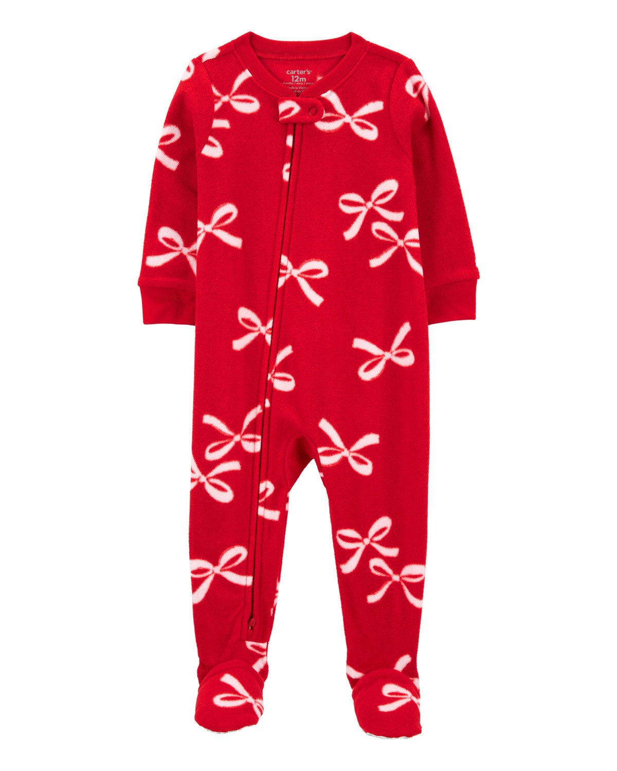 Baby 1-Piece Christmas Bow Fleece Footie Pajamas | Carter's Inc
