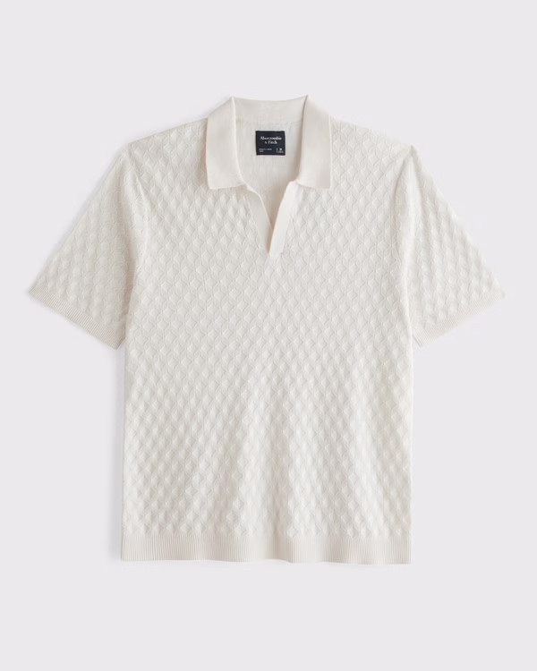 Men's Pointelle Stitch Johnny Collar Sweater Polo | Men's Tops | Abercrombie.com | Abercrombie & Fitch (US)