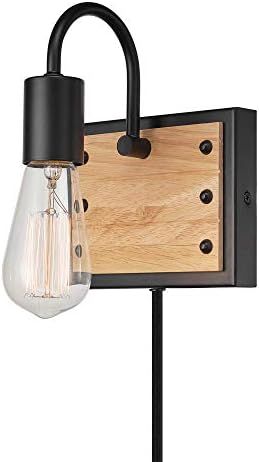Globe Electric Oakland 1-Light Plug-in or Hardwire Wall Sconce, Matte Black, Faux Wood Accent, Bl... | Amazon (US)