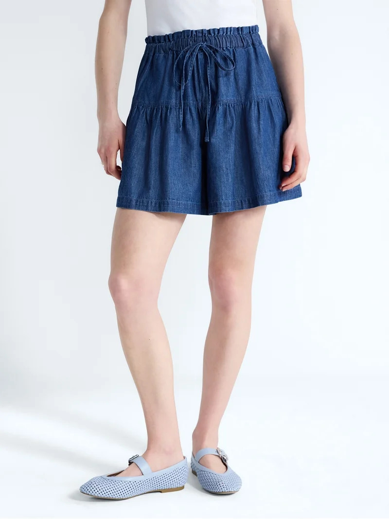 Free Assembly Women's Pull On Seamed Denim Shorts, 4" Inseam, Sizes XS-XXL | Walmart (US)