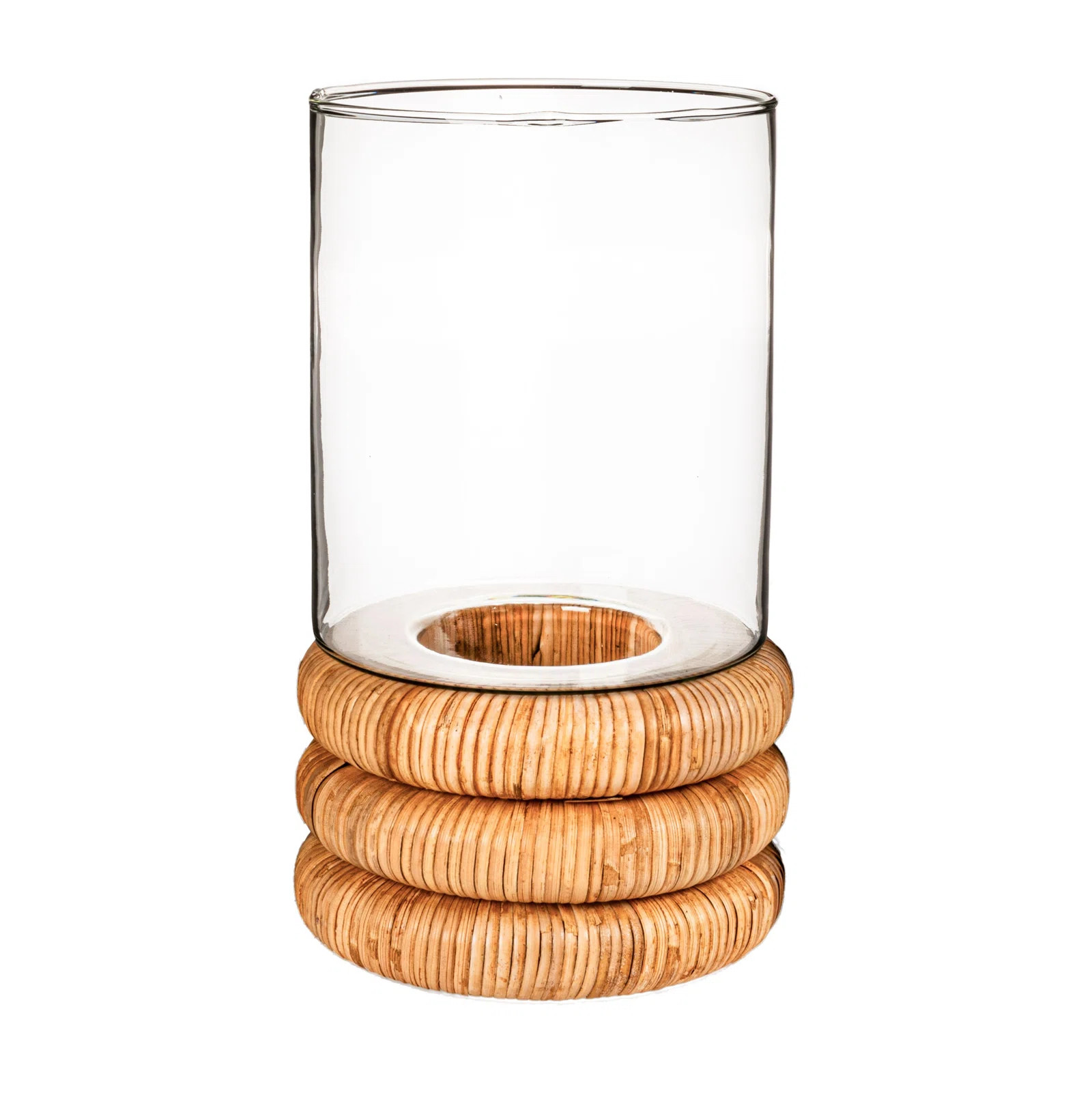 Glass Hurricane Vase With Woven Rattan Base | Wayfair North America