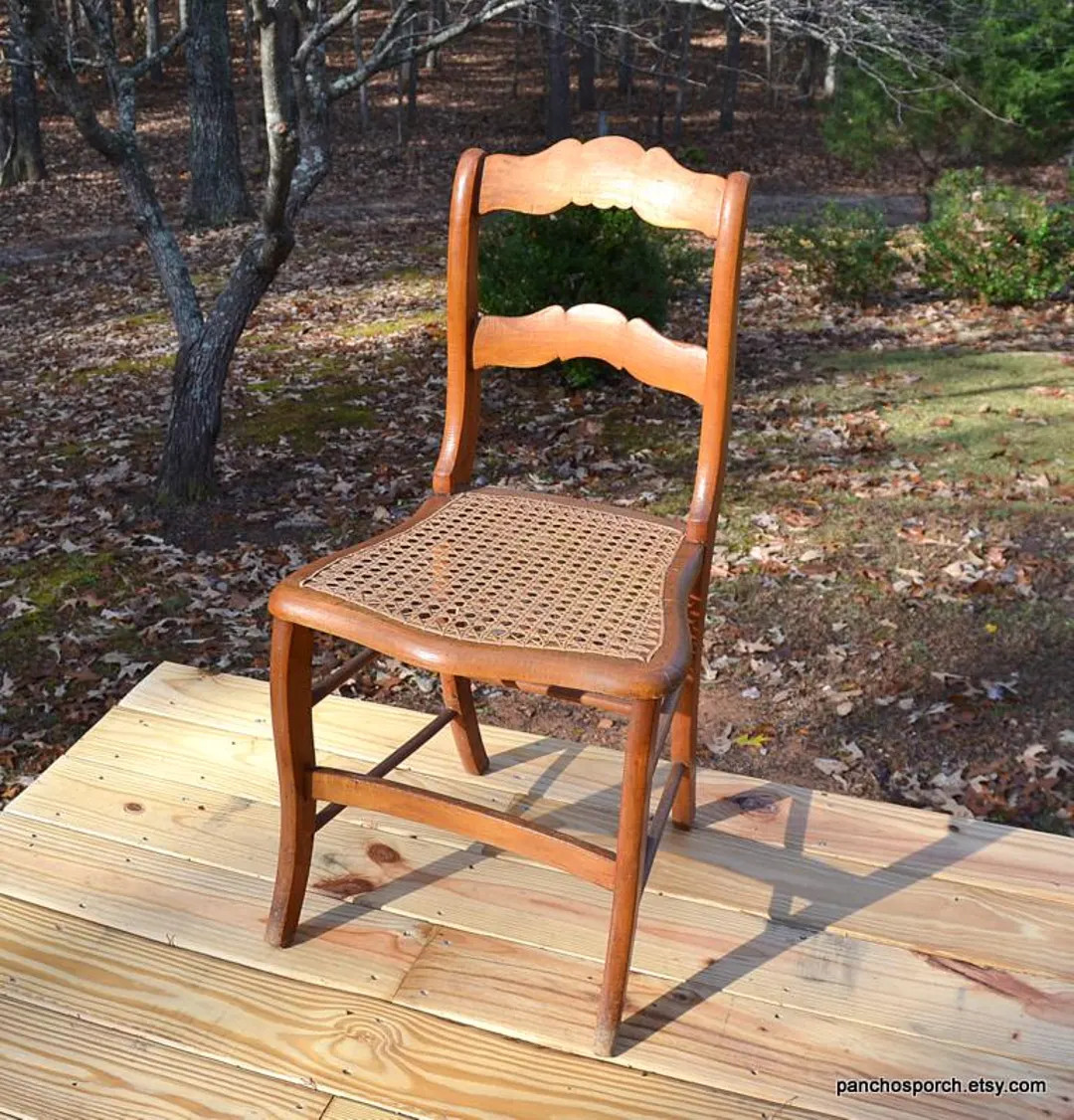 Antique Wooden Chair: Woven Cane Seat, Curved Ladder Back - Etsy | Etsy (US)