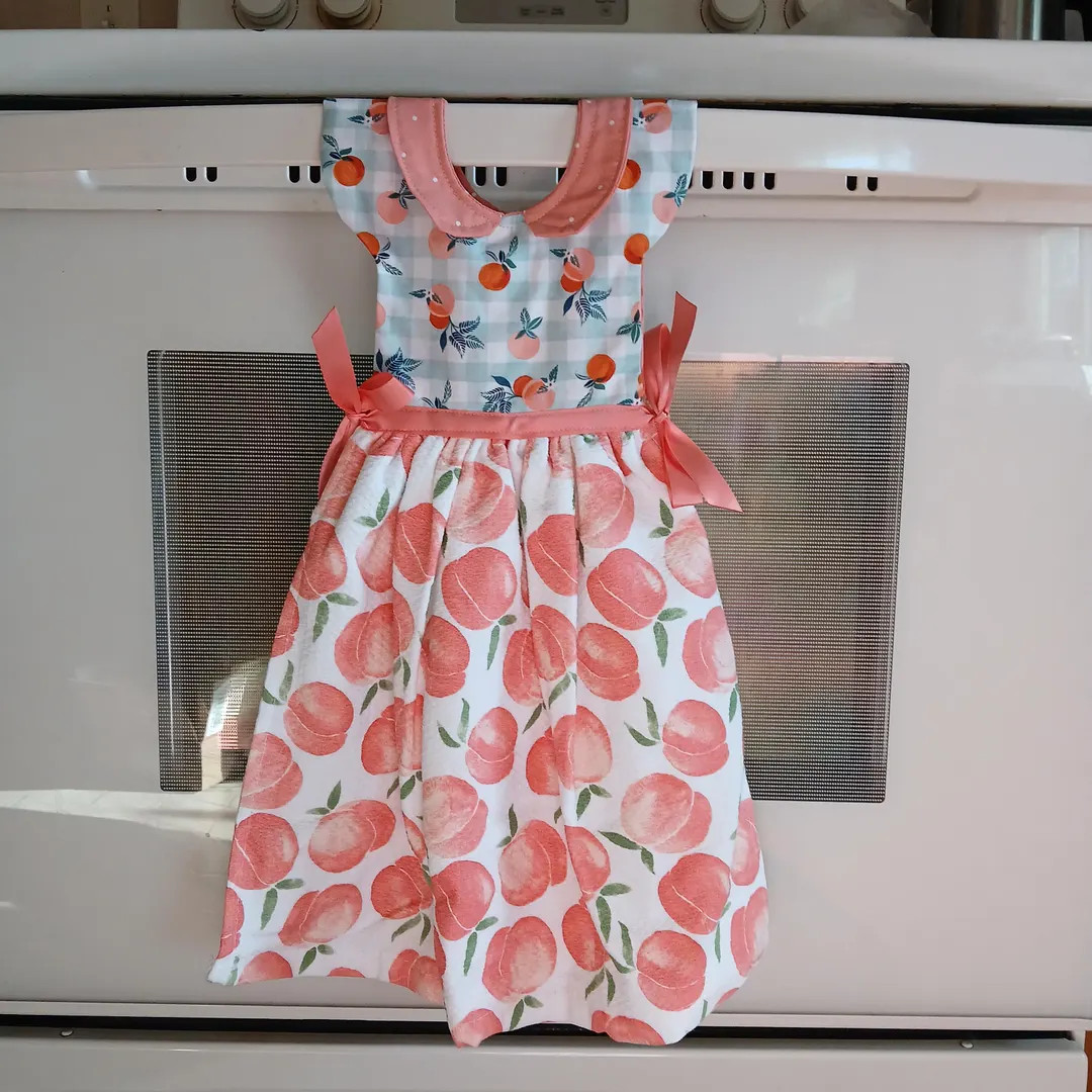 Peach Kitchen Towel Dress, Farmhouse Oven Door Hanger, Hostess Gift - Etsy | Etsy (US)