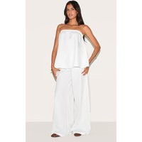 White Woven Mid Rise Wide Leg Pants | PrettyLittleThing US