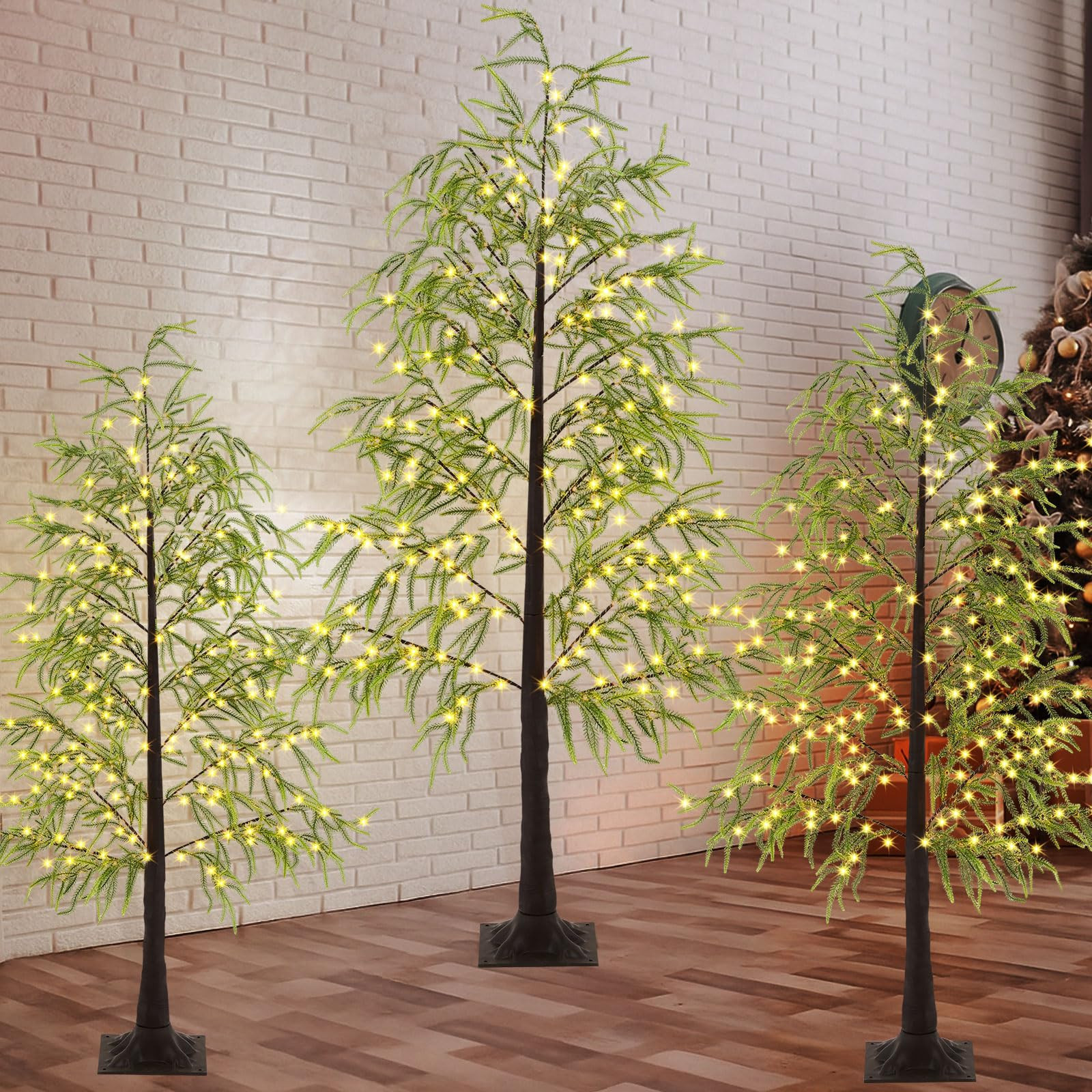 VIHOSE 3 Pack 4/5/6ft Christmas Norfolk Pine Tree with LED Lights Fairy Lights Faux Pine Tree 8 M... | Amazon (US)