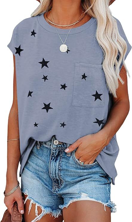 Actloe Womens Summer Tops Short Sleeve Tee Shirts Casual Loose Batwing Sleeve Shirt Top with Pock... | Amazon (US)