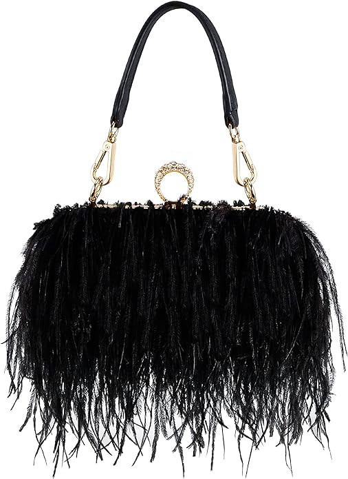 Tessco Women Ostrich Feather Tote Bag Fluffy Purse Clutch Feather Evening Handbag for Wedding | Amazon (US)