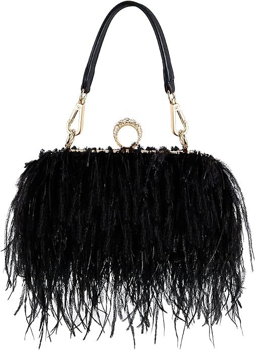 Women Ostrich Feather Tote Bag Fluffy Purse Clutch Feather Evening Handbag for Wedding Anniversar... | Amazon (US)