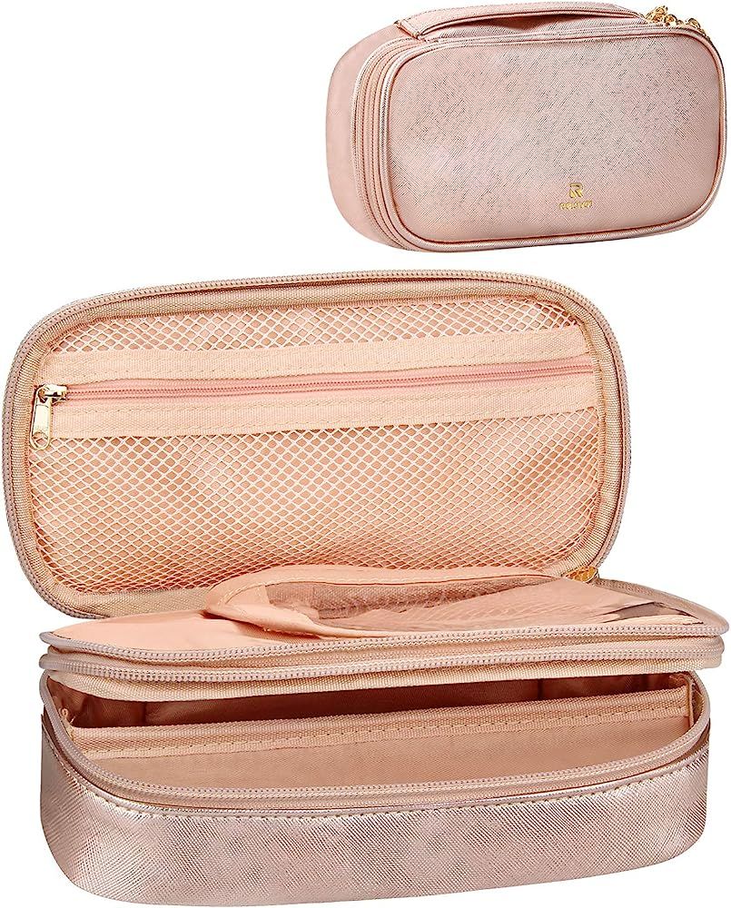 Relavel Makeup Bag Small Travel Cosmetic Bag for Women Girls Makeup Brushes Bag Portable 2 Layer ... | Amazon (US)
