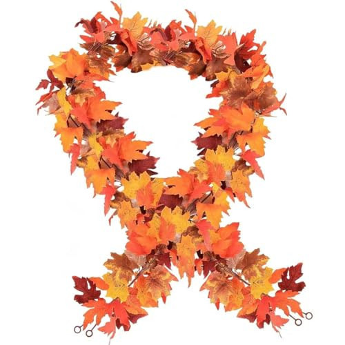 Fall Decor - 2 Pack Fall Garland Maple Leaf - Total 11.8FT Autumn Vine for Fall Home Decor-Thanksgiving, Halloween,Fireplace, Wedding, Christmas Party Hanging Foliage | Amazon (US)