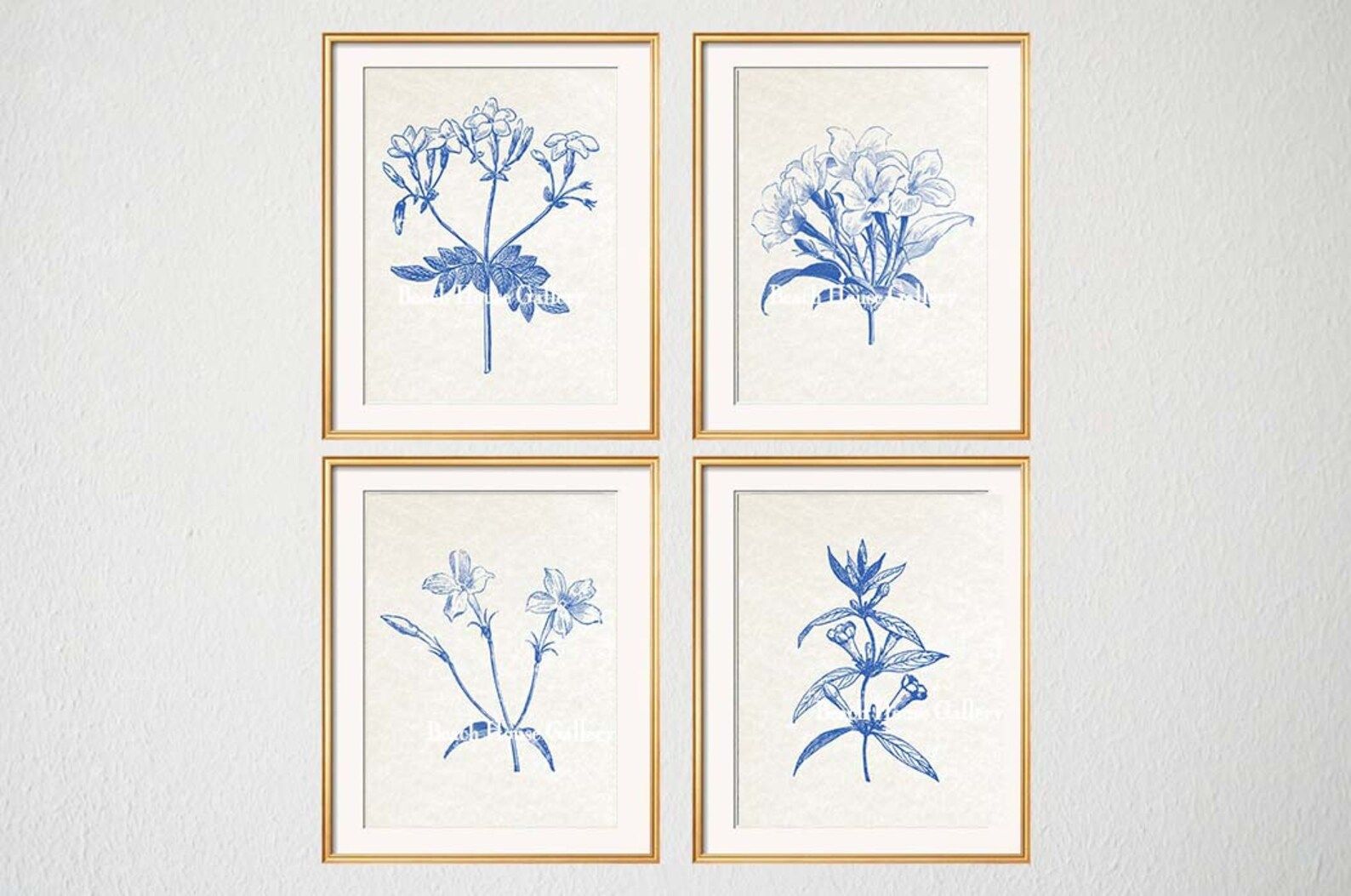 Blue White Botanical Wall Art Set of 4 Prints Blue Botanical | Etsy | Etsy (US)