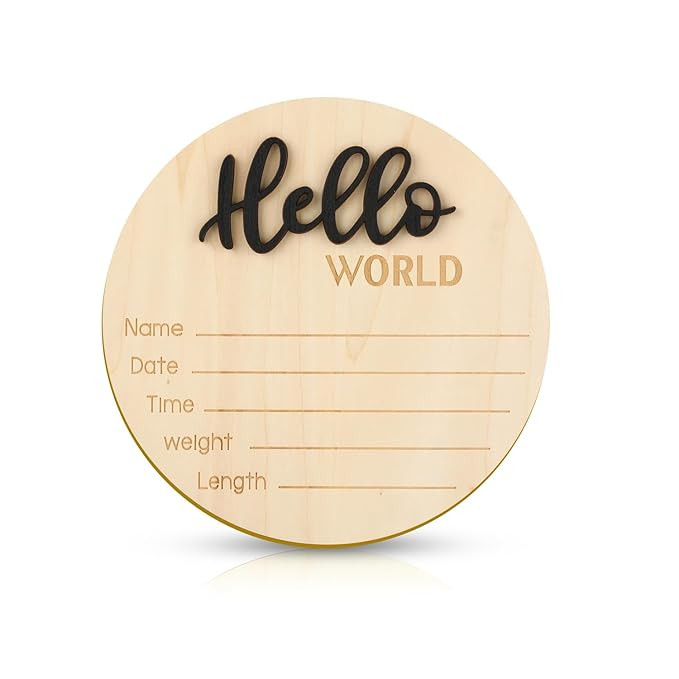 Baby Announcement Sign, 5.9 Inch Wooden Hello World Newborn Welcome Sign Birth Baby Name Plaques ... | Amazon (US)