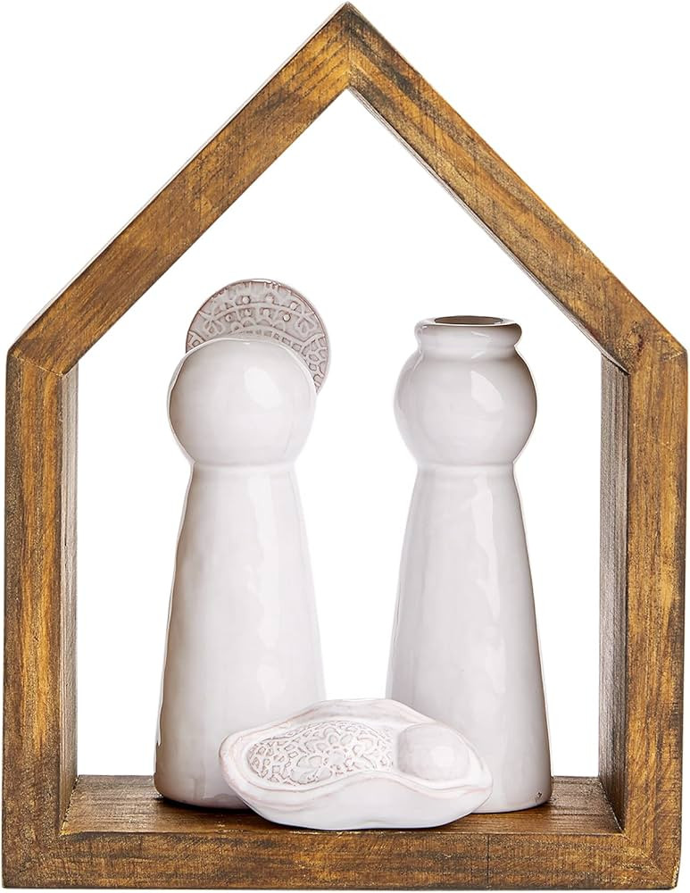 Mud Pie, White, Christmas Nativity Set, Wood, Assembled 8 x 6 1/2", 1/2" 1/2" | Amazon (US)