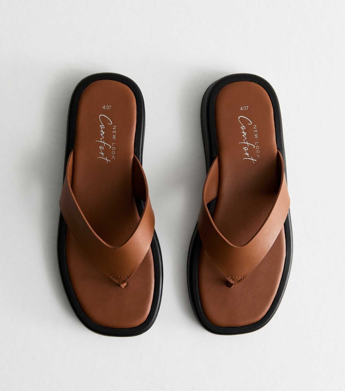 Tan Leather-Look Chunky Toepost Sandals | New Look | New Look (UK)