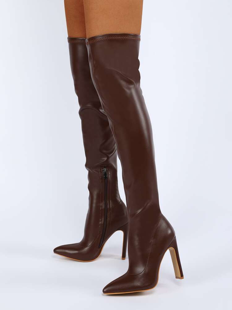 Side Zip Chunky Heeled Sock Boots | SHEIN