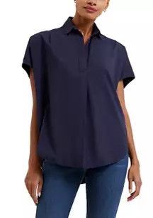 French Connection Poplin Shirting Short Sleeve Popover Top | Belk