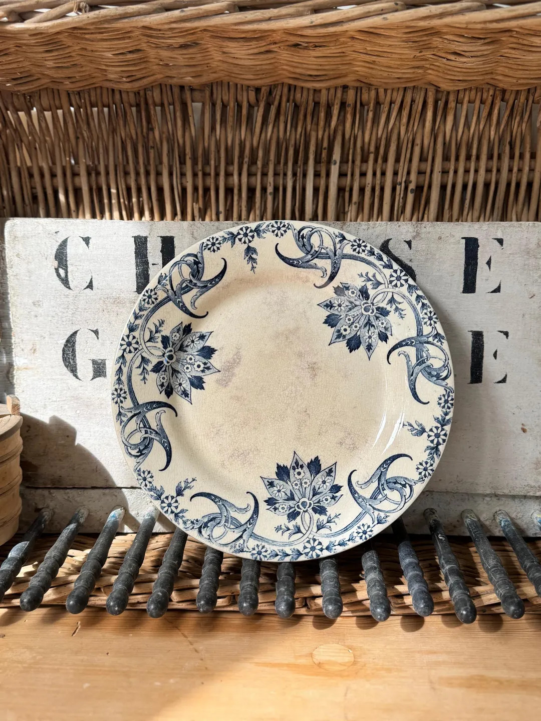 Antique French Ironstone Plate – Blue Floral Transferware by Baguad – Terre De Fer - Etsy | Etsy (US)