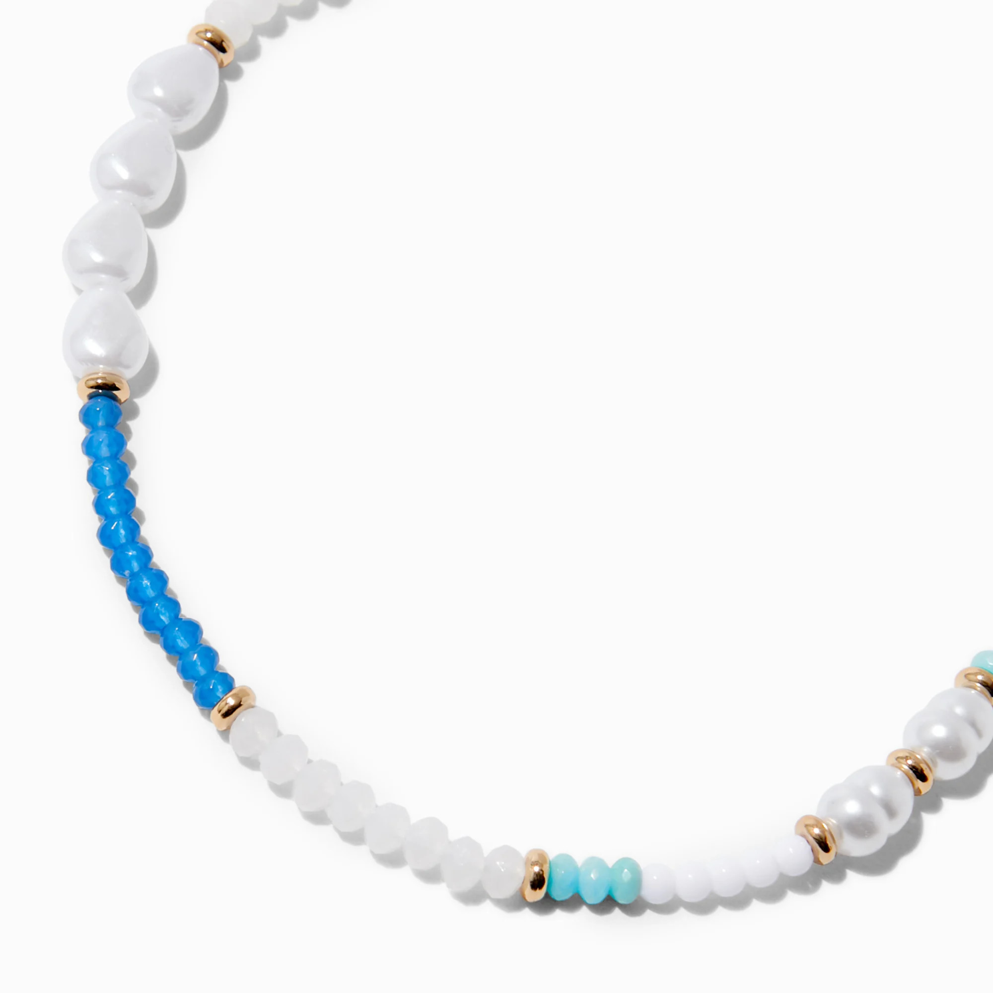 Pearl & Blue Beaded Chain Necklace | Claire's (UK)